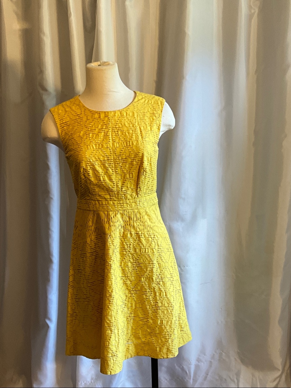 J. Crew Textured Sunflower Yellow Sleeveless Fit-and-Flare Dress